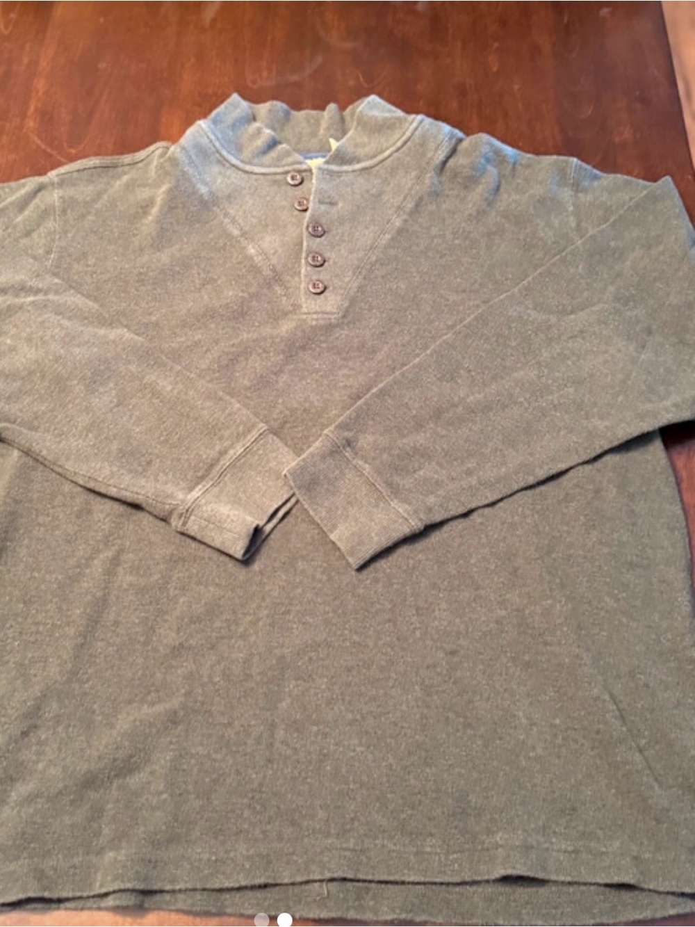 L.L. Bean Olive Green Men’s Henley Pullover with Blue Trim